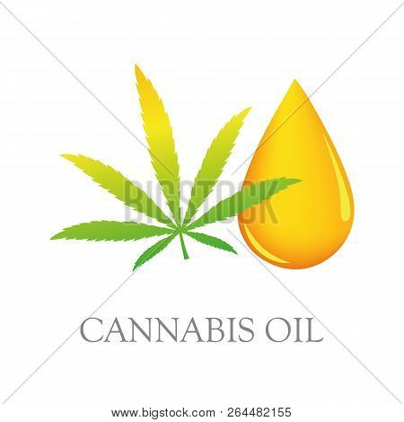 Healthy Cannabis Oil Drop And Leaf Vector Illustration Eps10