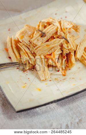 Yuba Or Fuju Salad In A White Bamboo Plate