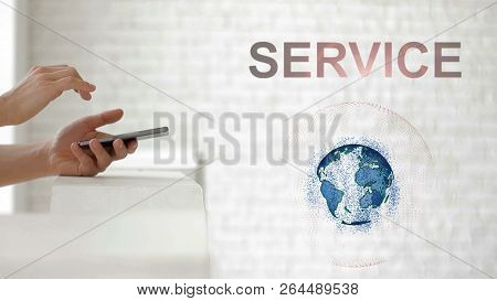 Hands Launch The Earths Hologram And Service Text