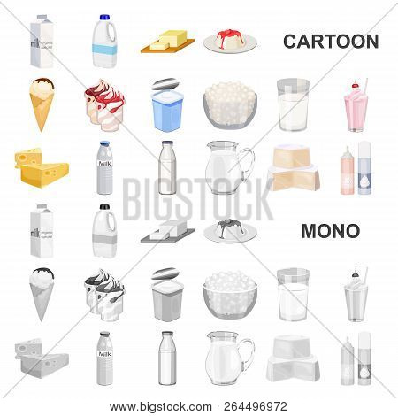 Milk Product Cartoon Icons In Set Collection For Design.milk And Food Vector Symbol Stock Web Illust