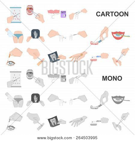 Manipulation By Hands Cartoon Icons In Set Collection For Design. Hand Movement In Medicine Vector S