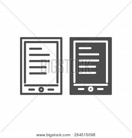 Tablet Ereader Line And Glyph Icon. Digital Tablet With Text Vector Illustration Isolated On White. 