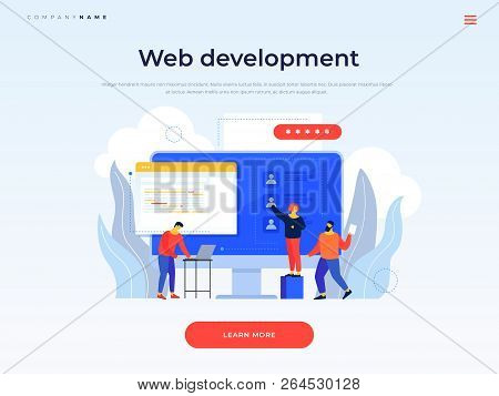 Title For Website. Banner. Team Of Young Employees Is Working On New Web Project Of Company. Collabo