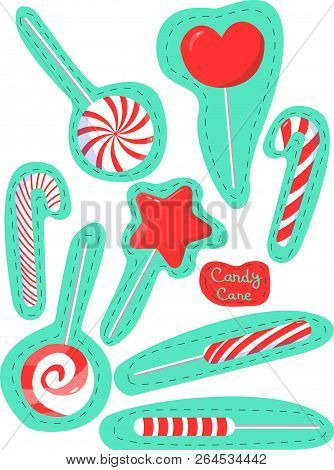 Christmas Set  With Stickers Of Candy Canes.art Can Be Used For  Poster, Postcard, Holiday Packing.