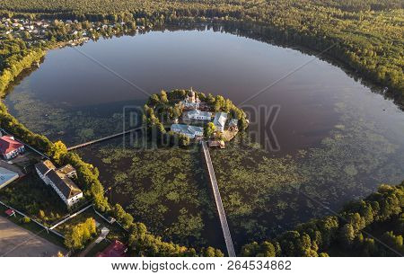 The Holy-vvedensky Nunnery In The Vladimir Region. On The Island. Aerial View.