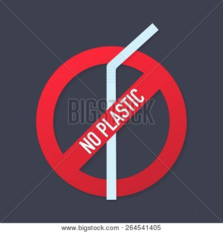 No Plastic. Vector Icon Prohibitive Sign Of Environmental Themes. Vector Stock Illustration.