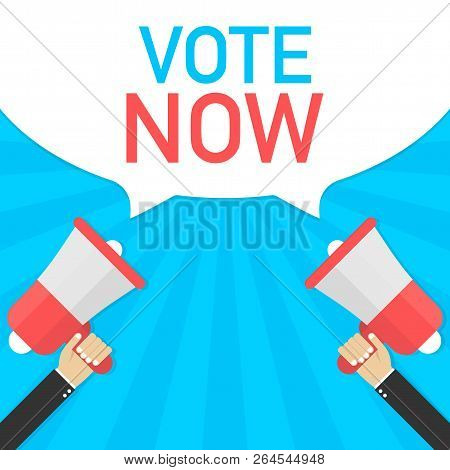 Vote Now - Advertising Sign With Megaphone. Vector Stock Illustration.