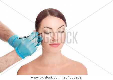 Lower Eyelid Reduction Wrinkles Removal Plastic Surgery Cosmetic Operation Concept Woman Eyes Closed