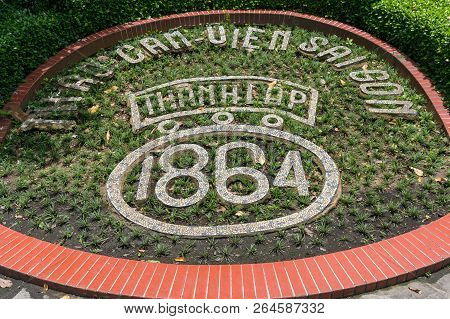 Ho Chi Minh City, Vietnam - August 24, 2017: Ho Chi Ming City Botanical Garden Flowerbed With Establ