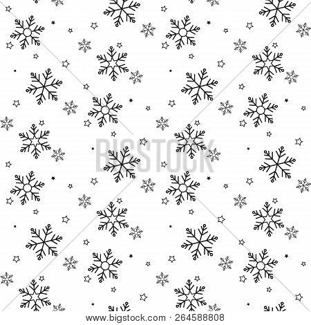 Vector Seamless Winter Pattern Background Of Snowflakes