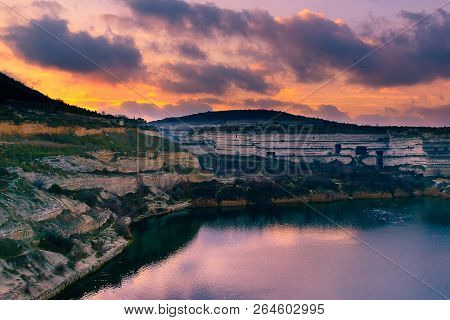 Lake On The Site Of A Career In Inkerman At Sunrise, Sevastopol, Crimea, Russia