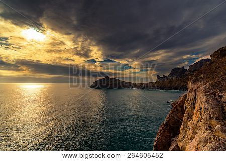 Panoramic View Of Sunset On The Sea, Cape Kapchik, Golitsyna Trail, Novy Svet, Sudak, Crimea, Russia