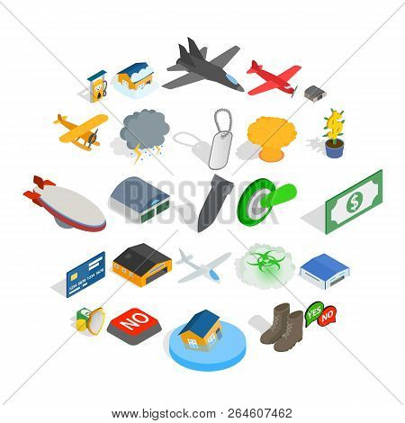 Military Equipment Icons Set. Isometric Set Of 25 Military Equipment Vector Icons For Web Isolated O