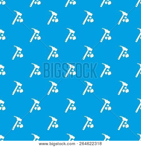 Minning Hand Hammer Pattern Vector Seamless Blue Repeat For Any Use