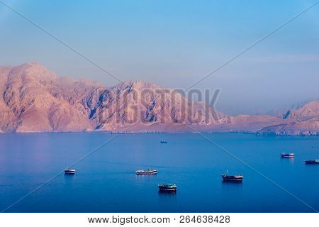 Idyllic Sunset Over Fjords Near Khasab In Oman