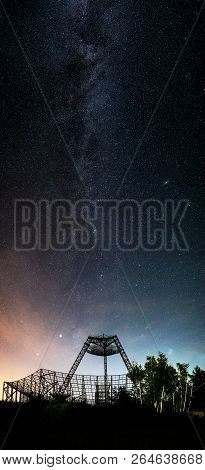 Antenna Of The Station Of Exploration Of An Ionosphere. A Silhouette Against The Background Of The N