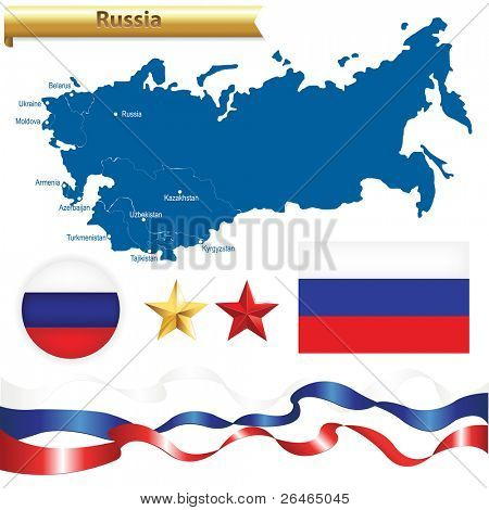 Mapa de conjunto, Rusia Rusia (CIS una comunidad de Estados independientes) con bandera, insignia y S