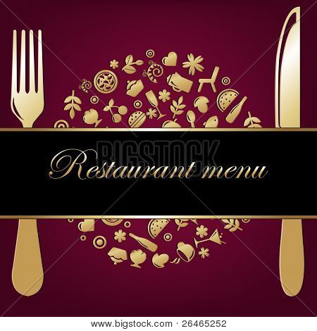 Restaurace pozadí s ikonami restaurace v podobě koule s Plug a nůž