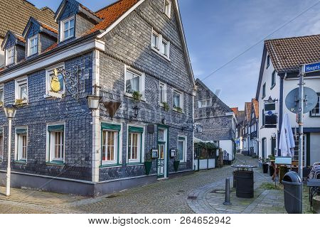 Street With Historical House In Kettwig Old Town, Germany