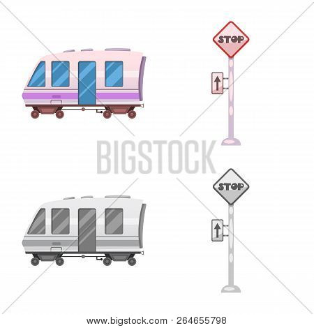 Vector Design Of Train And Station Icon. Set Of Train And Ticket Vector Icon For Stock.