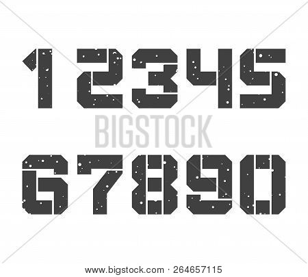 Stencil-plate Numbers In Grunge Style. Vector Typeset Design Isolated On White Background