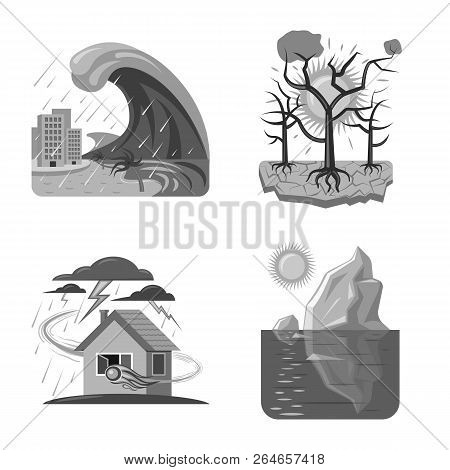 Vector Design Of Natural And Disaster Sign. Collection Of Natural And Risk Vector Icon For Stock.