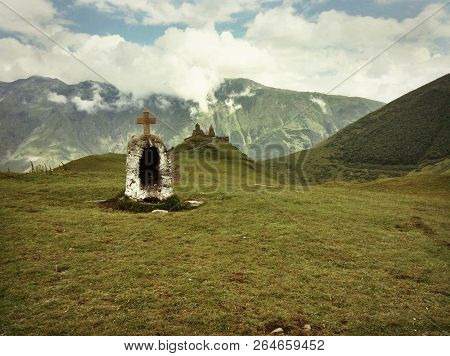 Church In Hight Kaukaz Mountain In Yellow