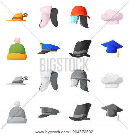 Isolated Object Of Headgear And Cap Icon. Collection Of Headgear And Headwear Stock Vector Illustrat