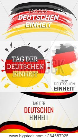 Happy Deutschen Einheit Banner Set. Hand Drawn Set Illustration Of Happy Deutschen Einheit Banner Fo