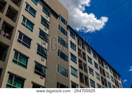 Modern Condominium Building Real Etate In City With Blue Sky