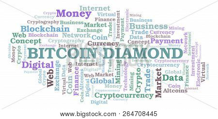 Bitcoin Diamond Cryptocurrency Coin Word Cloud. Word Cloud Made With Text Only.