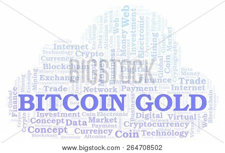 Bitcoin Gold Cryptocurrency Coin Word Cloud. Word Cloud Made With Text Only.