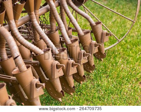 Seeder Planting Crops On A Field, Seeder Ready To Work