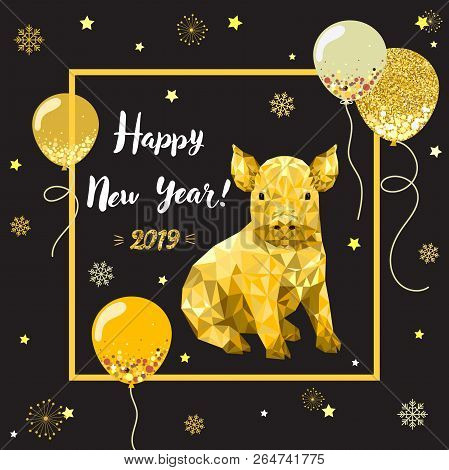 Happy New Year 2019, Chinese New Year, Design Gritting Card With Pig
