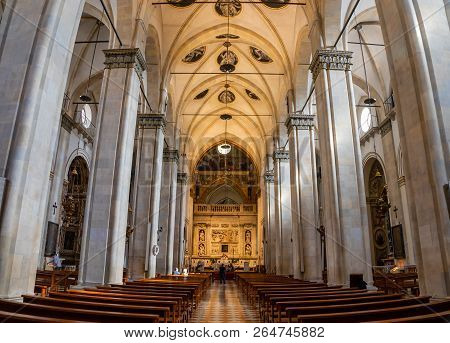 Loreto, Ancona, Italy - 11.10.2018: Interior Of The Shrine Of Loreto, Santuario Della Madonna, Detai