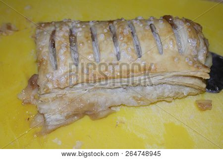 Handmade From Puff Pastry Apply And Red Berries Strudel