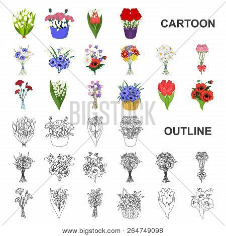 A Bouquet Of Fresh Flowers Cartoon Icons In Set Collection For Design. Various Bouquets Vector Symbo