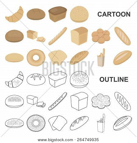 Types Of Bread Cartoon Icons In Set Collection For Design. Bakery Products Vector Symbol Stock Web I