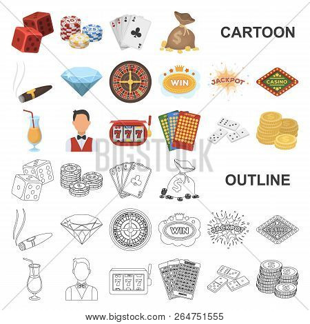 Casino And Gambling Cartoon Icons In Set Collection For Design. Casino And Equipment Vector Symbol S