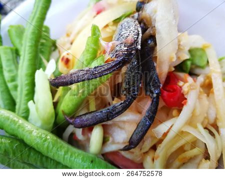 Papaya Spicy Salad With Black Crab Of Rice Farm
