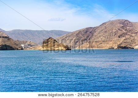 Beautiful Landscape Of Muscat Coast, Omani Bay And Hajjar Mountains, Oman
