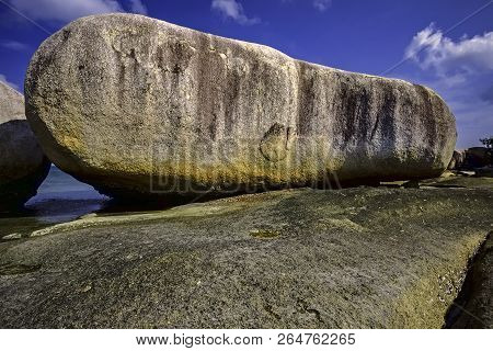 View Of A Group Of Big Stones On The Tanjung Tinggi Beach From Island Belitung/indonesia/