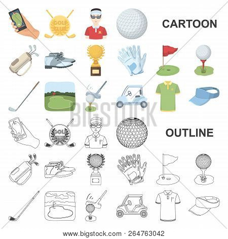 Golf And Attributes Cartoon Icons In Set Collection For Design.golf Club And Equipment Vector Symbol