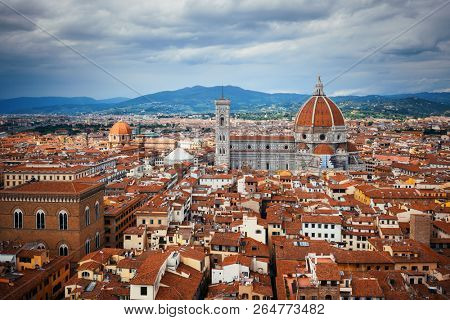 Florence Cathedral viewed from Tower of Arnolfo at Palazzo Vecchio rooftop view