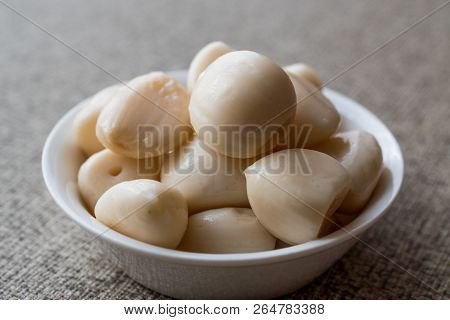 Pickled Garlic Pickles In Bowl. Organic Food.