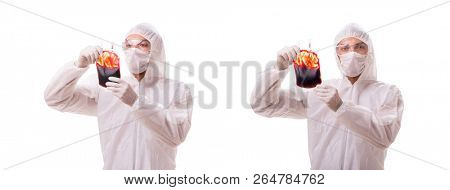 Epidemiologist with blood sample isolated on white background