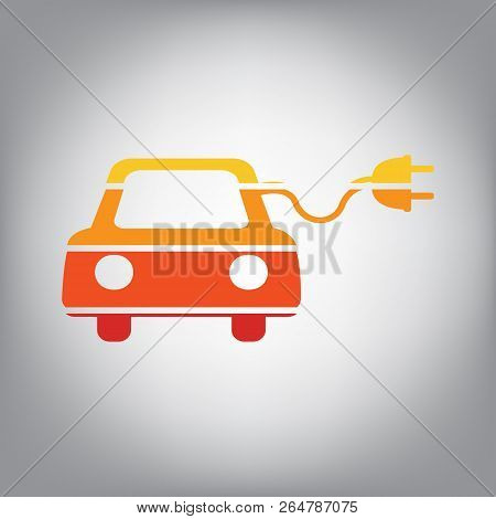 Eco Electric Car Sign. Vector. Horizontally Sliced Icon With Col