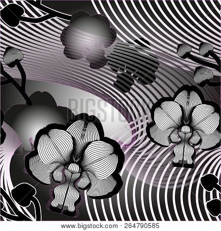 Elegant Seamless Floral Pattern With Orchids. Can Be Used As Creating Fantasy Background, Textile, W