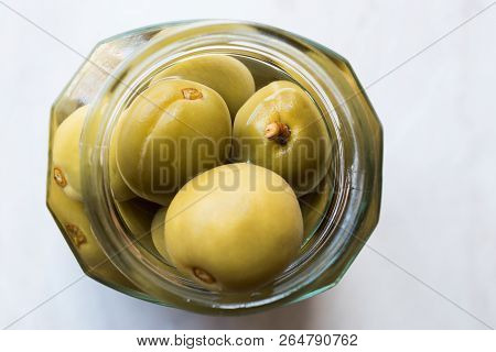 Pickled Unripe Green Almond Pickles In Glass Bottle Jar / Cagla Badem