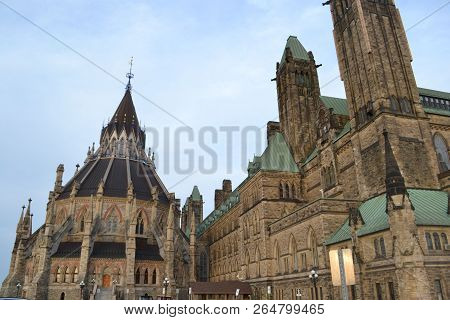Parliament Hill In Ottawa With Parliamentary And Departmental Buildings